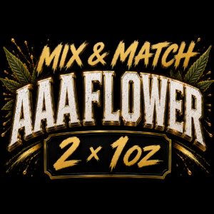 "BallerClub Mix & Match AAA cannabis flower 2 x 1oz featuring two customizable one-ounce selections of indica, hybrid, and sativa cultivars."