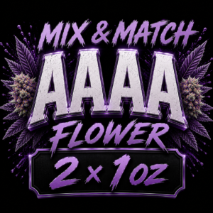 "BallerClub Mix & Match AAAA cannabis flower 2 x 1oz featuring two customizable one-ounce selections of premium indica, hybrid, and sativa cultivars."