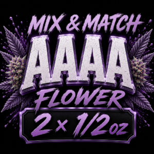 "BallerClub Mix & Match AAAA cannabis flower 2 x 1/2oz featuring two customizable half-ounce selections of premium indica, hybrid, and sativa cultivars."