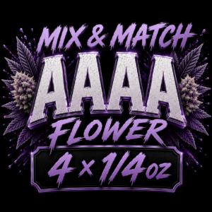 "BallerClub Mix & Match AAAA cannabis flower 4 x 1/4oz featuring four customizable quarter-ounce selections of premium indica, hybrid, and sativa cultivars."