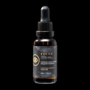 "Ritual Drops Focus full spectrum THC tincture containing 1000mg cannabis extract in a 30ml wellness-focused tincture bottle."