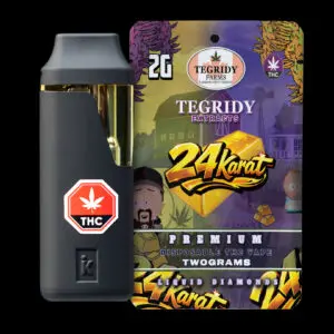 "Tegridy Extracts 24 Karat Gold 2g Liquid Diamonds disposable vape featuring premium cannabis extract in a rechargeable all-in-one device."