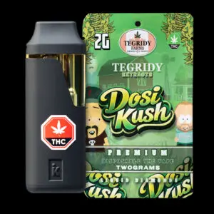"Tegridy Extracts Dosi Kush 2g Liquid Diamonds disposable vape featuring premium cannabis extract in a rechargeable all-in-one device."