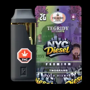 "Tegridy Extracts NYC Diesel 2g Liquid Diamonds disposable vape featuring premium cannabis extract in a rechargeable all-in-one device."