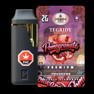 "Tegridy Extracts Pomegranate 2g Liquid Diamonds disposable vape featuring premium cannabis extract in a rechargeable all-in-one device."
