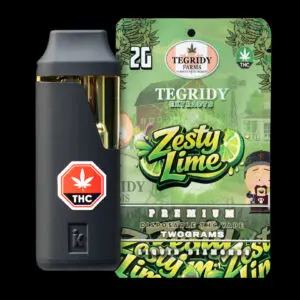 "Tegridy Extracts Zesty Lime 2g Liquid Diamonds disposable vape featuring premium cannabis extract in a rechargeable all-in-one device."