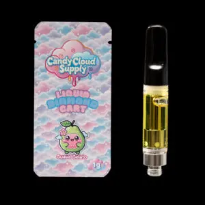 "Candy Cloud Supply Guava Gelato Liquid Diamonds 1g vape cartridge featuring premium liquid diamond cannabis extract in a universal 510-thread cartridge."