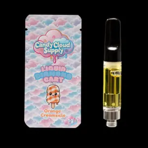"Candy Cloud Supply Orange Creamsicle Liquid Diamonds 1g vape cartridge featuring premium liquid diamond cannabis extract in a universal 510-thread cartridge."