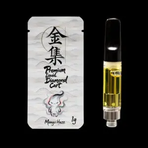 "Gold Collective Mango Haze Liquid Diamonds 1g vape cartridge featuring premium liquid diamond cannabis extract in a universal 510-thread cartridge."