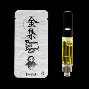 "Gold Collective Pink Kush Liquid Diamonds 1g vape cartridge featuring premium liquid diamond cannabis extract in a universal 510-thread cartridge."