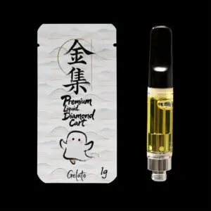 "Gold Collective Gelato Liquid Diamonds 1g vape cartridge featuring premium liquid diamond cannabis extract in a universal 510-thread cartridge."