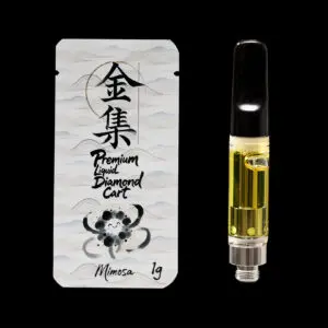 "Gold Collective Mimosa Liquid Diamonds 1g vape cartridge featuring premium liquid diamond cannabis extract in a universal 510-thread cartridge."