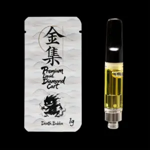 "Gold Collective Death Bubba Liquid Diamonds 1g vape cartridge featuring premium liquid diamond cannabis extract in a universal 510-thread cartridge."