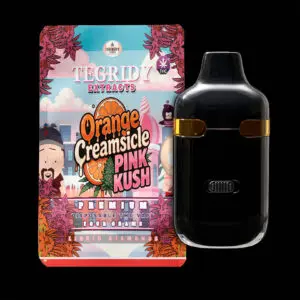 "Tegridy Extracts 4g Dual Chamber Disposable Vape featuring Liquid Diamonds with Orange Creamsicle and Pink Kush terpene profiles."