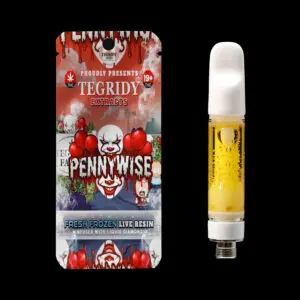 "Tegridy Extracts Pennywise Fresh Frozen Live Resin infused with Liquid Diamonds 1g full ceramic vape cartridge."