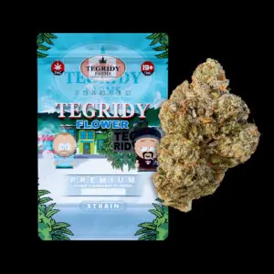 "Tegridy Flower House Flower AAA indoor cannabis flower featuring dense frosty buds from a rotating selection of quality cultivars."