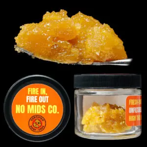 "No Mids Co. MAC Hybrid Fresh Frozen Live Resin cannabis concentrate in a premium concentrate jar."