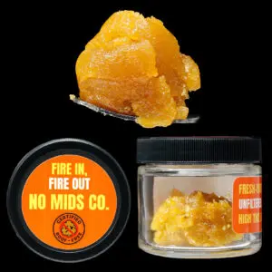 "No Mids Co. Pink Marker Hybrid Fresh Frozen Live Resin cannabis concentrate in a premium concentrate jar."