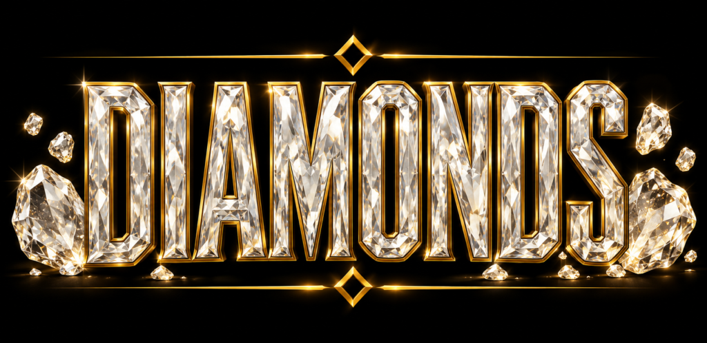 Premium cannabis diamonds header featuring crystal-inspired typography with sparkling diamond accents on a black background for the Baller Club concentrates collection.