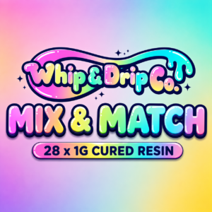 "Whip & Drip Co. Mix & Match Cured Resin 28 x 1g bundle featuring twenty-eight customizable one-gram cured resin selections."