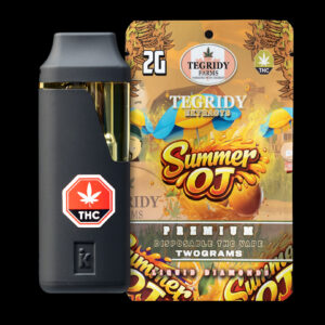 "Tegridy Extracts Summer OJ 2g Liquid Diamonds disposable vape featuring premium cannabis extract in a rechargeable all-in-one device."
