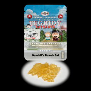 “Tegridy Extracts Gandalfs Beard shatter concentrate featuring translucent light golden shatter with a clear glass-like appearance and stable texture.”