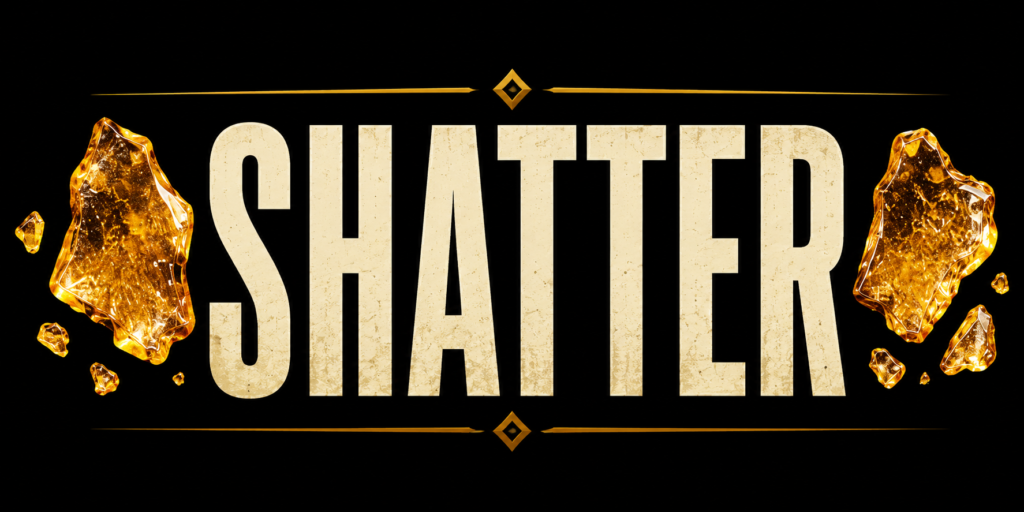 Premium cannabis shatter header featuring bold gold typography with amber concentrate accents on a black background for the Baller Club concentrates collection.