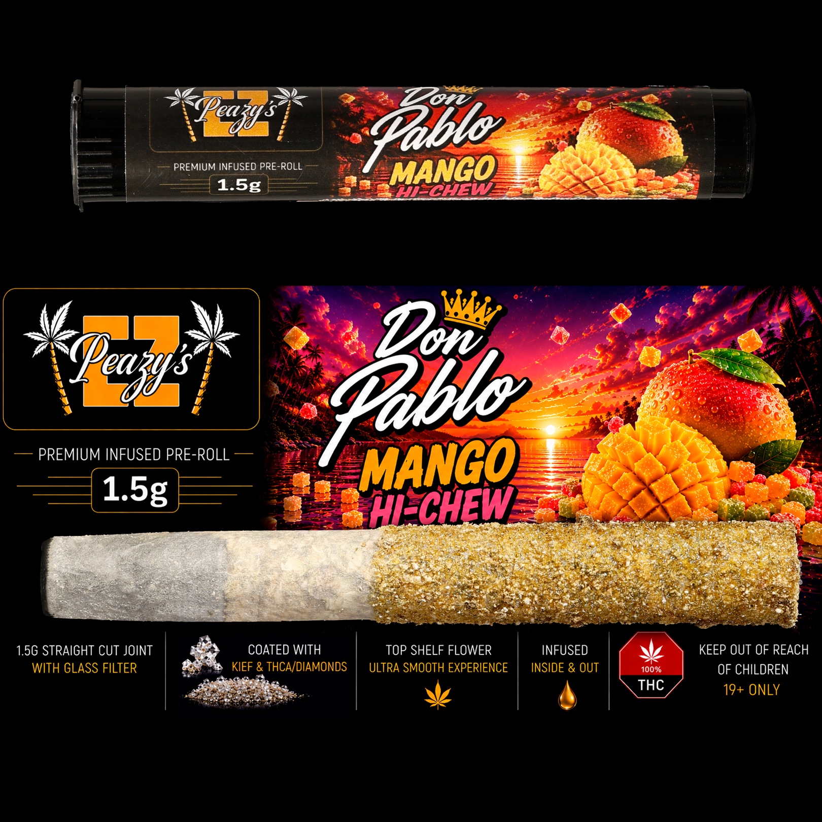 EZ Peazy's Don Pablo Mango Hi-Chew Hybrid Infused Pre-Roll 1.5g