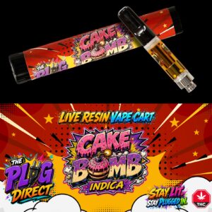 The Plug Direct Cake Bomb Indica Live Resin Vape Cartridge 1G