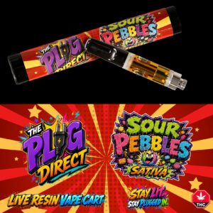 The Plug Direct Sour Pebbles Sativa Live Resin Vape Cartridge 1G