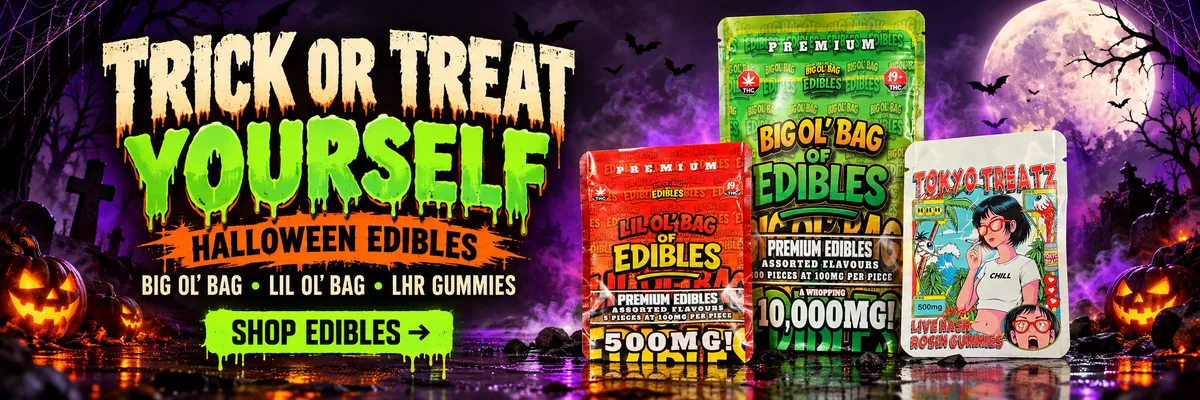 Trick or treat yourself: Halloween edibles. Big Ol' Bag, Lil Ol' Bag and LHR gummies. Shop edibles.